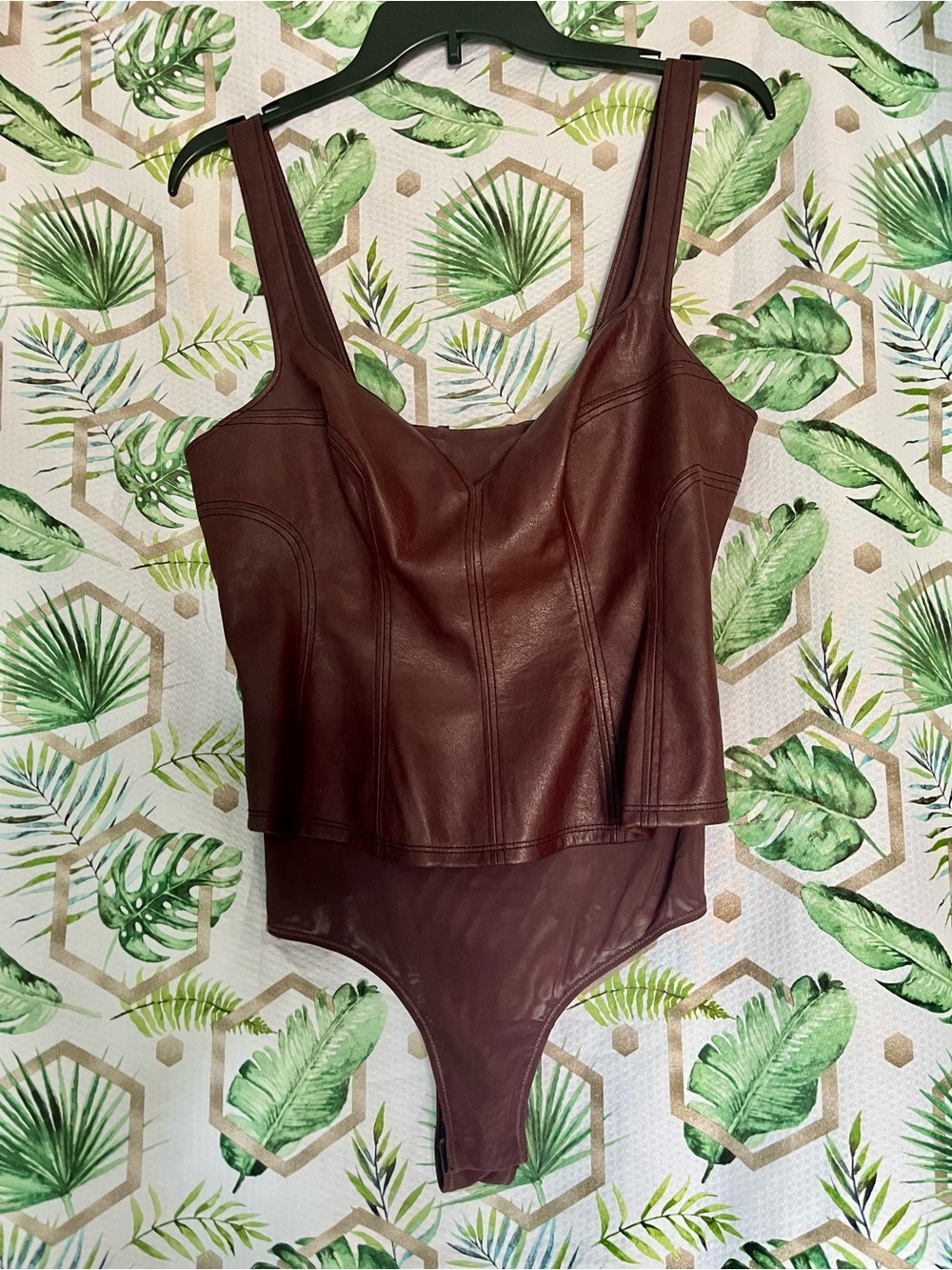 BCBGMaxAzria Burgundy Faux-Leather One-Piece Bodysuit
